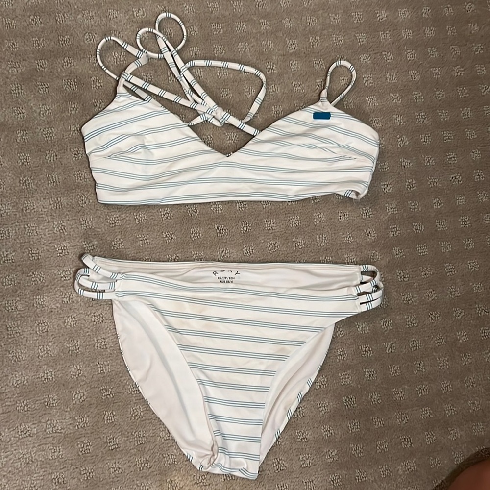 Blue and white striped bathing suit from Roxy